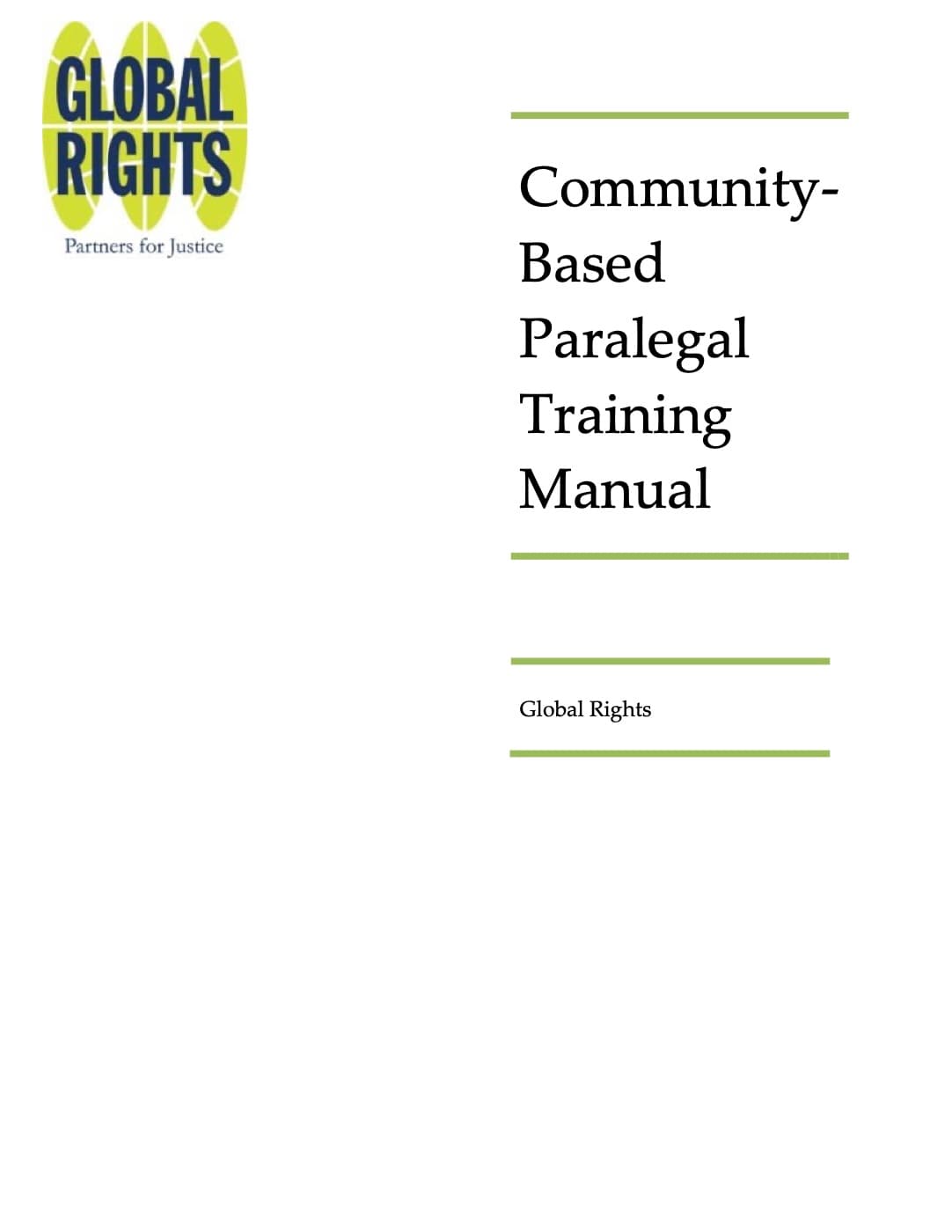 Cover of the Community Based Paralegal Training Manual.