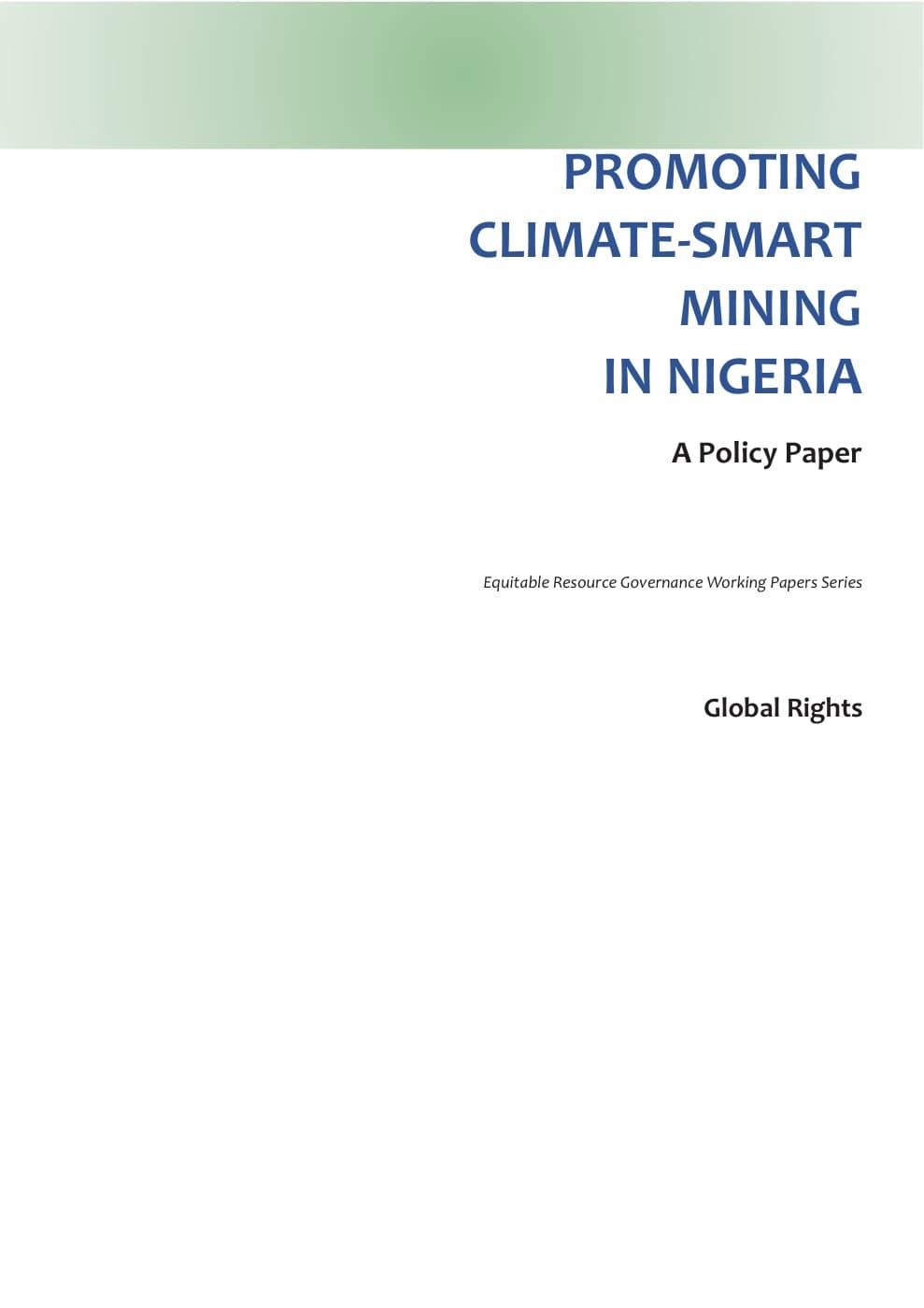 Cover of Promoting Climate-Smart Mining in Nigeria: A Policy Paper.