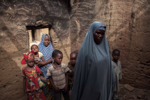 Yagana Bukar and her mother, right, whose two children have been kidnapped by Boko Haram insurgents, at the family home in the town of Damasak in northeast Nigeria on April 25. (Florian Plaucheur/Agence France-Presse via Getty Images)